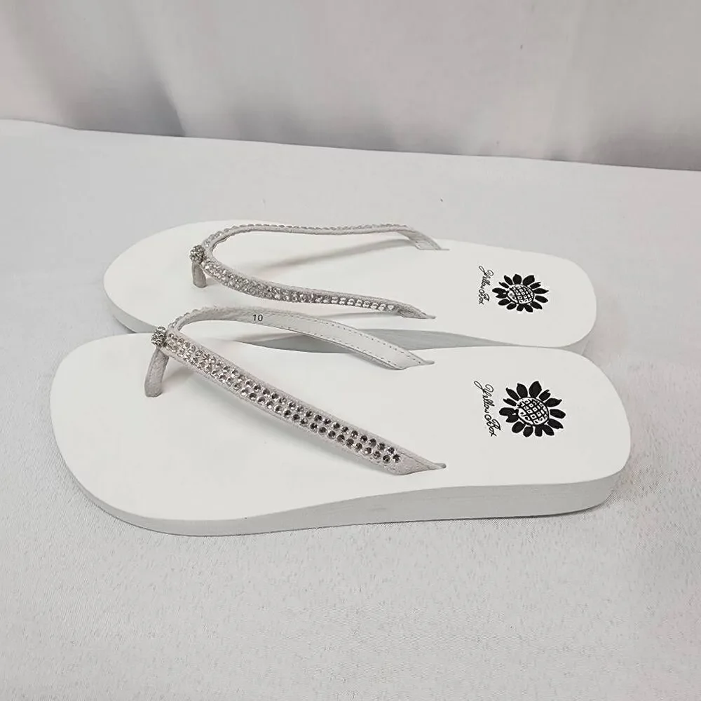 Yellow Box Size 10 Women's Jello Rhinestone Sandals White Beach Summer Comfort N - Picture 4 of 8
